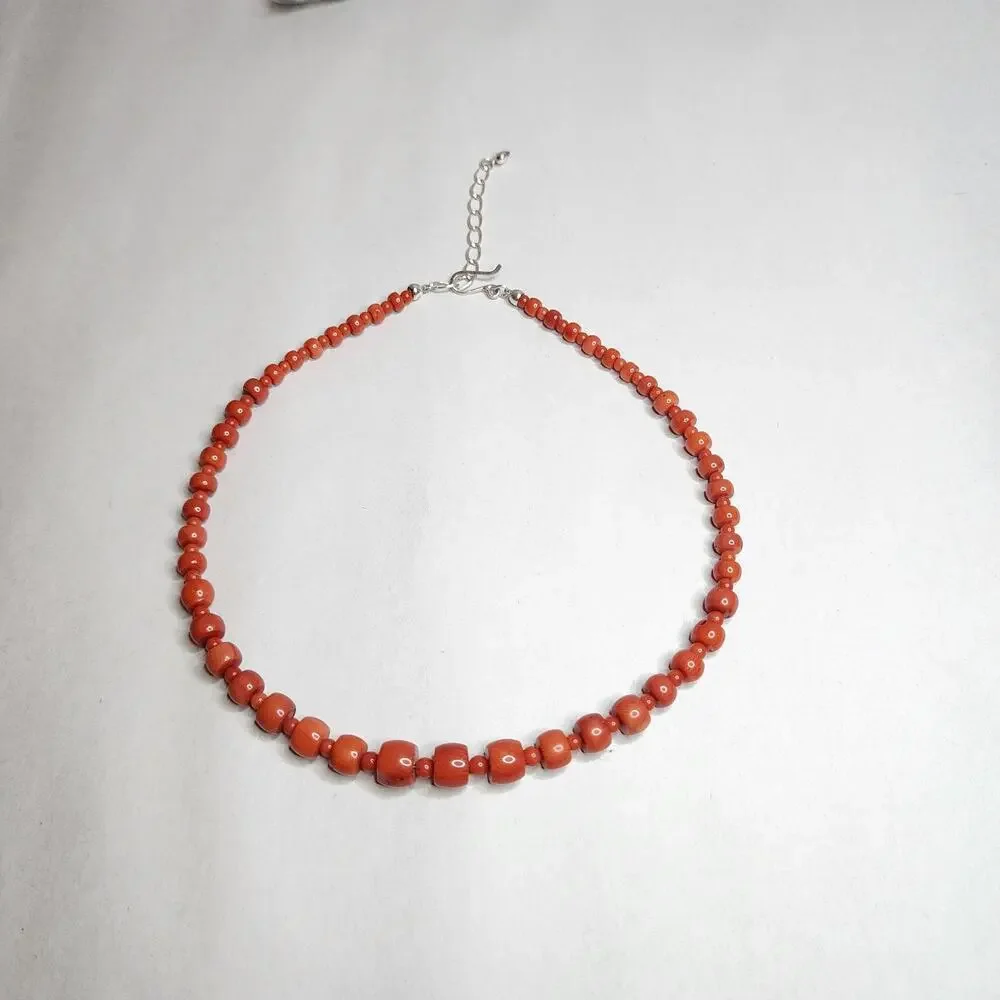 Jay King DTR Large Genuine Coral Statement Choker Necklace‎ sterling Silver 925